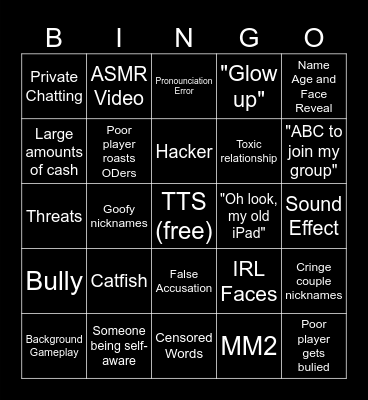 Roblox Story Bingo Card