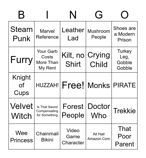 Ren Fest 2023 Bingo Card