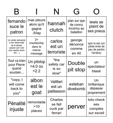 Vroom Bingo Card