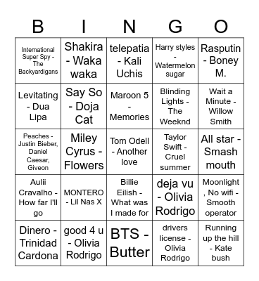 TIKTOK SONGS Bingo Card