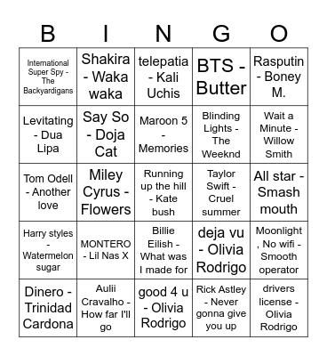 TIKTOK SONGS Bingo Card