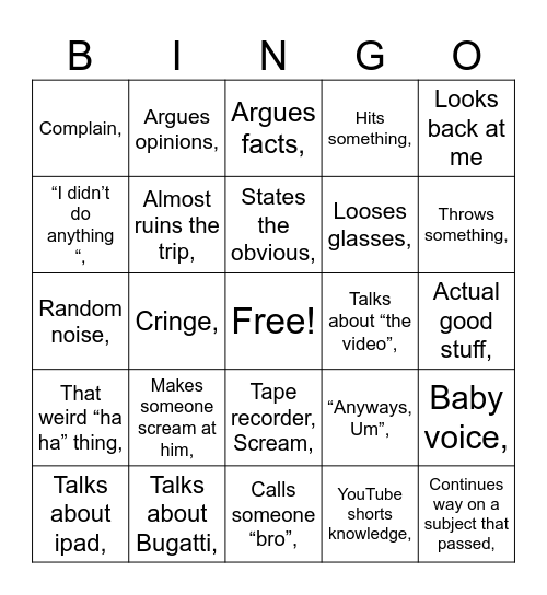 Untitled Bingo Card