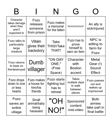 Fozo Bingo Card