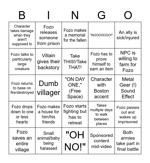 Fozo Bingo Card