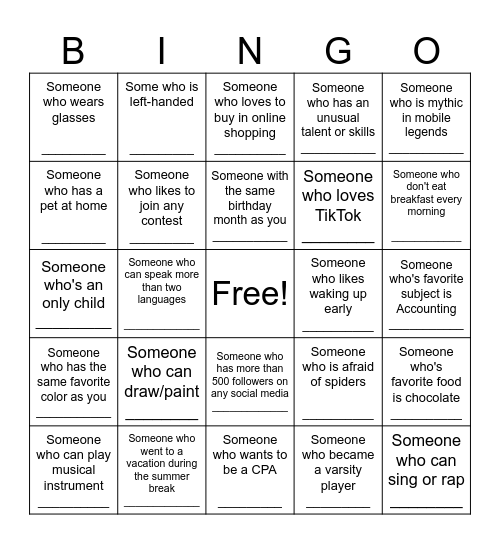 Human Bingo Card