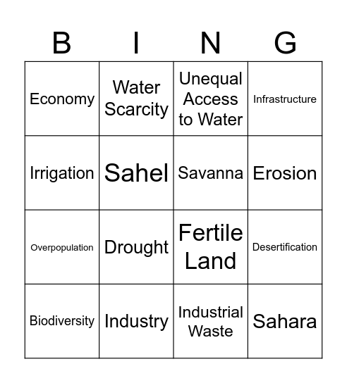 Environmental Issues in Africa Bingo Card