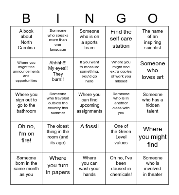 Classroom Scavenger Hunt Bingo Card