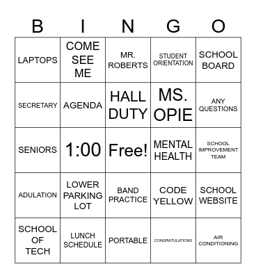 SECRET BACK TO SCHOOL BINGO Card