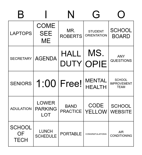 SECRET BACK TO SCHOOL BINGO Card