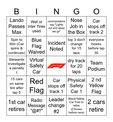Dutch GP 2023 Bingo Card