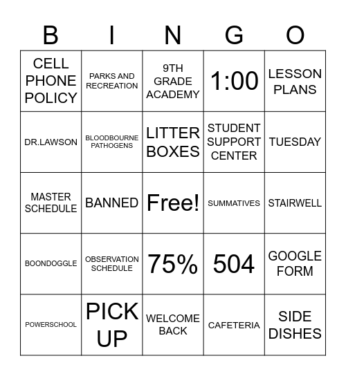 SECRET BACK TO SCHOOL BINGO Card