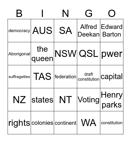 federation bingo Card