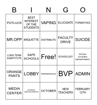 SECRET BACK TO SCHOOL BINGO Card