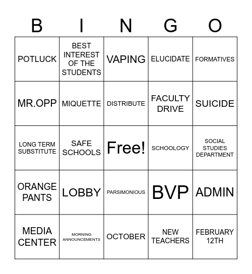 SECRET BACK TO SCHOOL BINGO Card