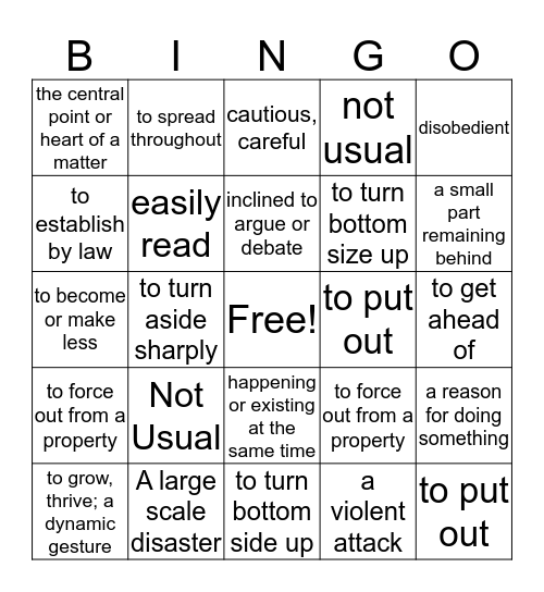 Vocab Bingo Unit 8 Bingo Card