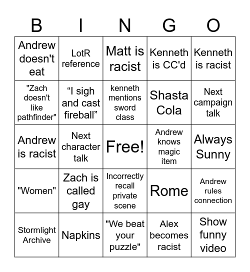 Untitled Bingo Card