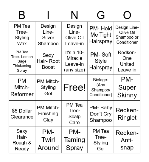 Product Bingo!!! Bingo Card