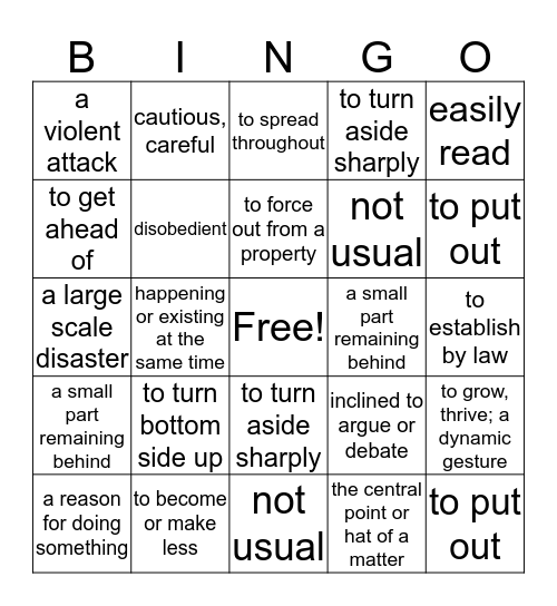 Vocab Bingo Unit 8 Bingo Card