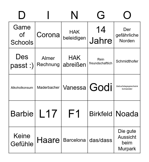 Dingo Bingo Card