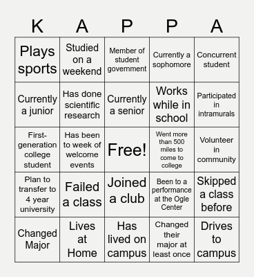 PTK Bingo - College Edition Bingo Card