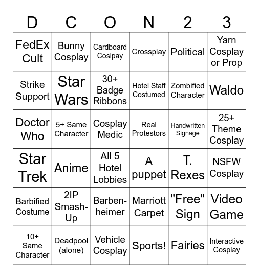 D*CON 2023 Bingo! Bingo Card
