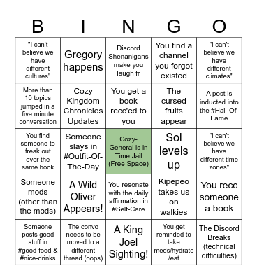 Cozy Kindgom Bingo Card