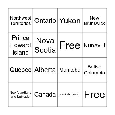 Canada capitals Bingo Card