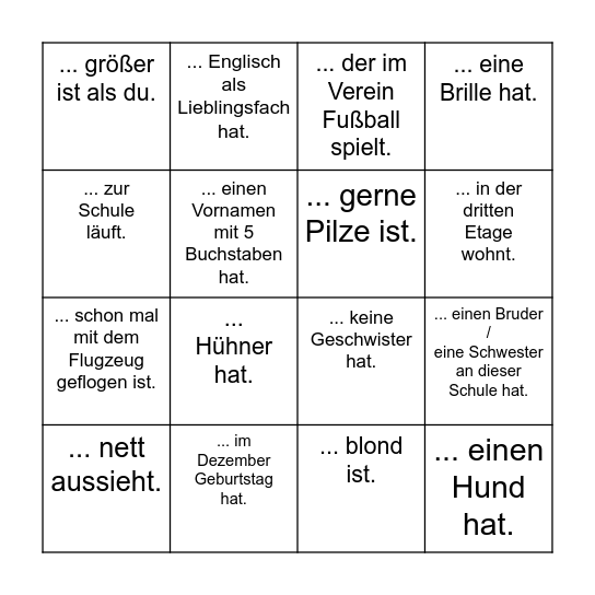 Finde jemanden, der ... Bingo Card