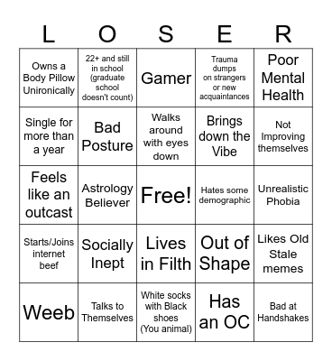 Real Loser Bingo Card