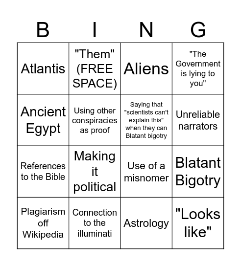 Conspiracy theory BINGO! Bingo Card