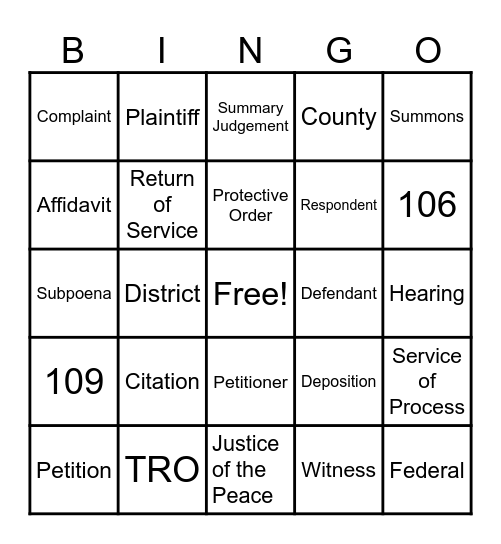 LDM LEGAL TERMINOLOGY Bingo Card