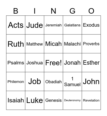Books of the Bible Bingo Card