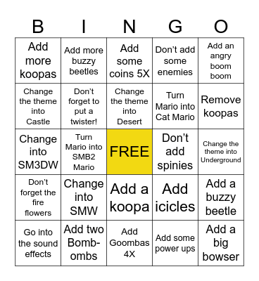 SMM2 Steps Bingo Card