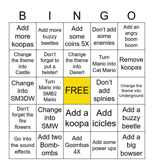 SMM2 Steps Bingo Card