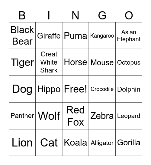 Binomial Nomenclature Bingo Card