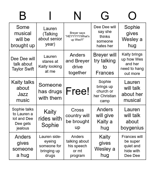 Escapology Bingo Card