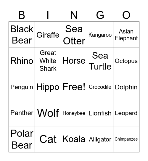 Binomial Nomenclature Bingo Card