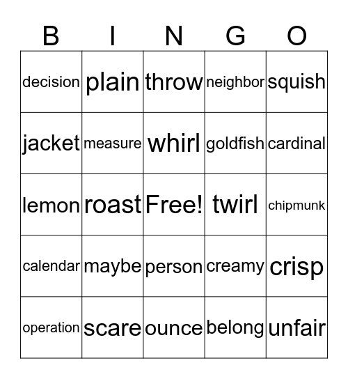 Phonics Bingo Card