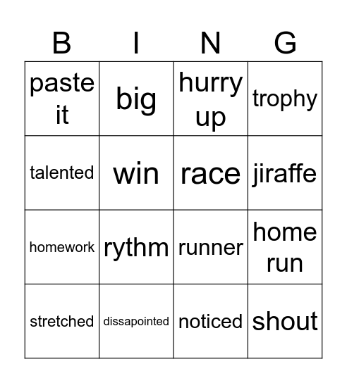 Keyword Bingo Card