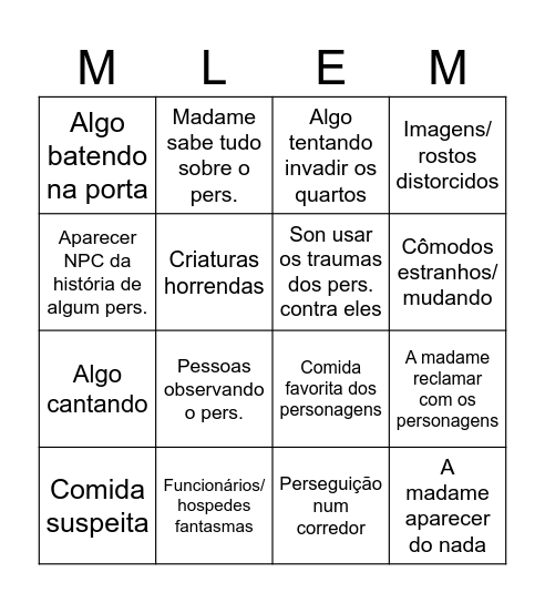 Mlem bingo Card