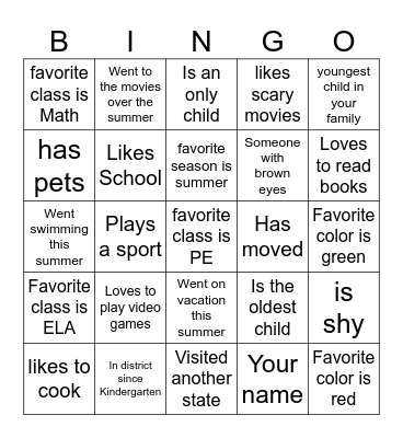 Welcome Back Students!! Bingo Card