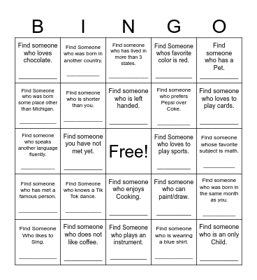 Find Someone Who Bingo Card