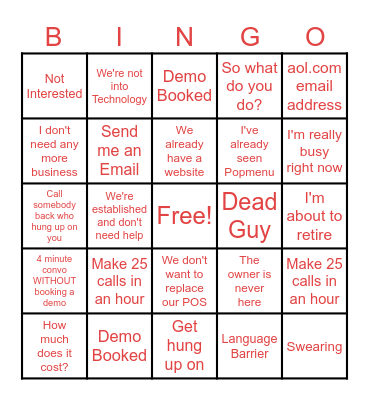 Sales Bingo Card