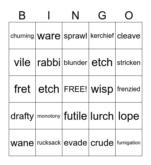 Letters from Rifka Vocabulary (Part 1) Bingo Card