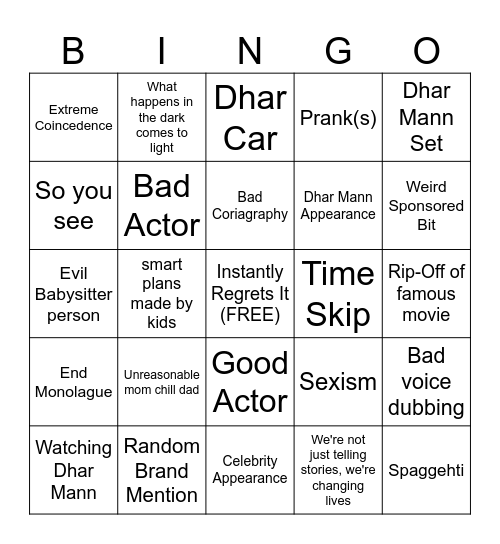 Dhar Mann Bingo v.0 Bingo Card