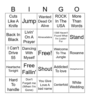 80's Rock Bingo Card