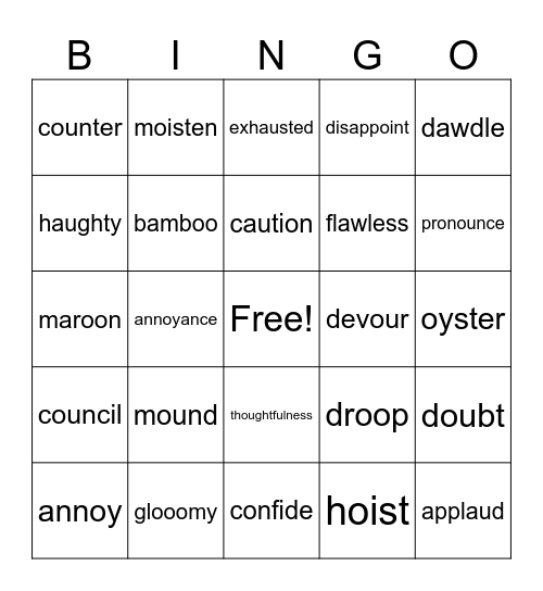 6th grade Spelling BINGO Card