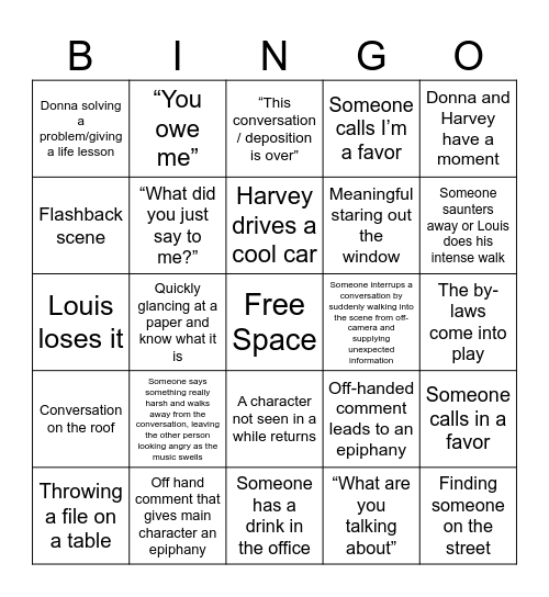 Suits Bingo Card