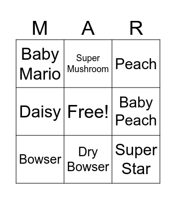 Mario Stuff Bingo Card
