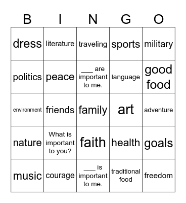 wichtite Sachen Bingo Card